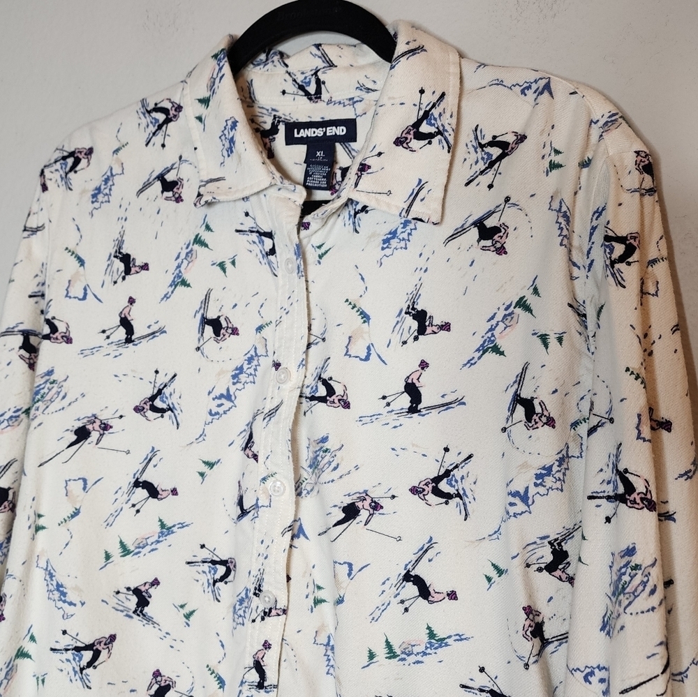 Lands' End Ski Girl Flannel Long sleeve button down shirt. Women's size XL - Picture 5 of 15